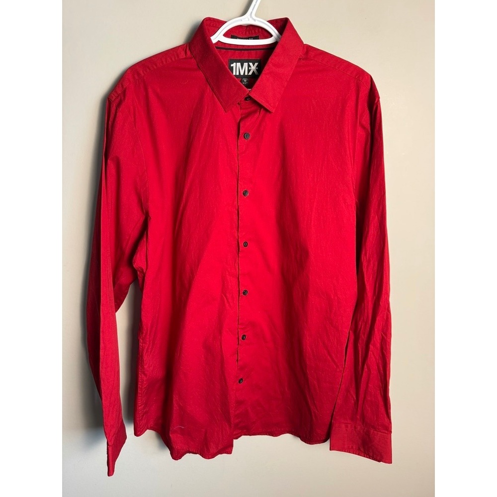 Express Mens Red 1MX Modern Fit Shirt XL Bold Office Professional Classic